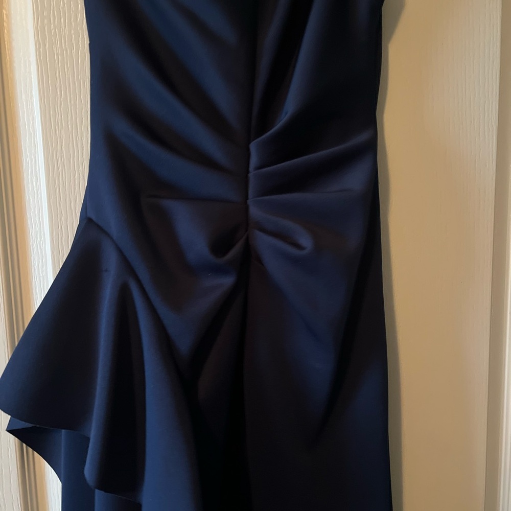 Xscape Asymmetrical Navy Blue One-Shoulder Evening Gown - Picture 4 of 6